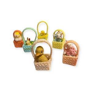 Miniature Easter Baskets with Animals Figurines Set of 6 Spring‎ Decor